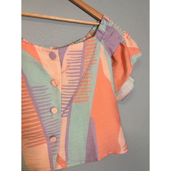 NWT Crosby by Mollie Burch Georgie Off Shoulder Ruffle Sleeve Pastel Top Small - Picture 5 of 11